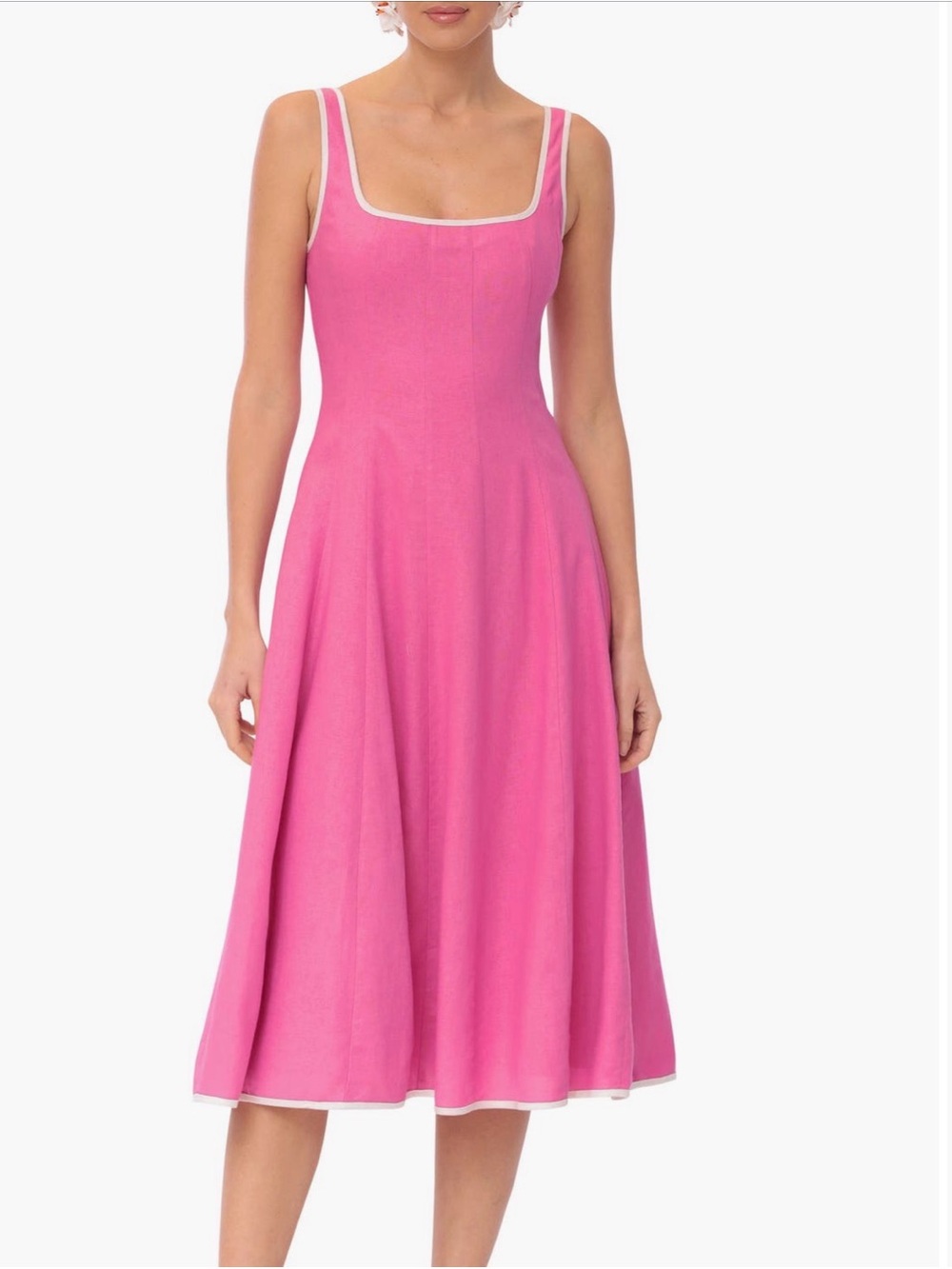 NWT Avec Les Filles Pink Linen Blend Contrast Trim Midi Dress 10